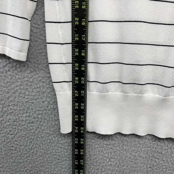 White House Black Market Women Blouse White Striped Beaded Long Sleeve Size XS - Picture 8 of 12
